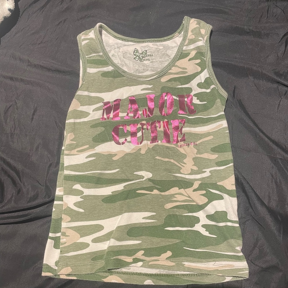 Girls' Camo Tank Top with Pink 'Major Cutie' Graphic